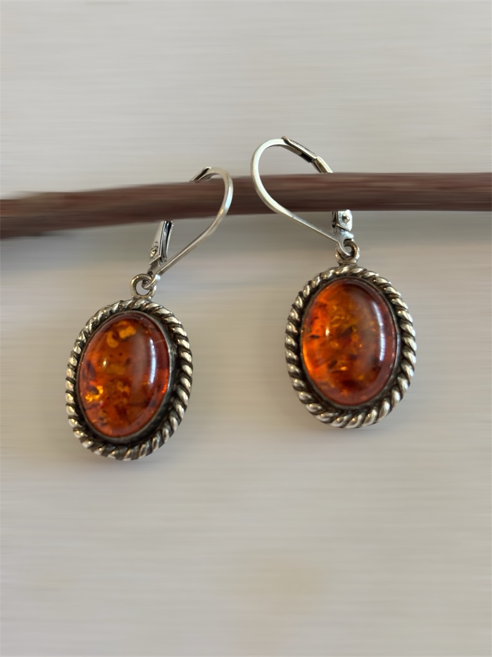Sterling Silver Baltic Amber Lever Back Earrings